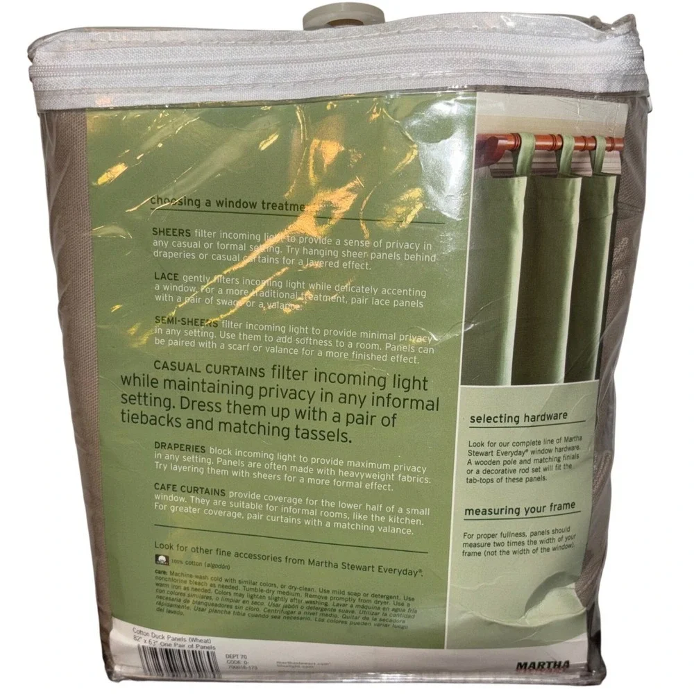 Martha Stewart Everyday Casual Curtains | Ctn Duck Tab‎ Top Panels Beige 82x63